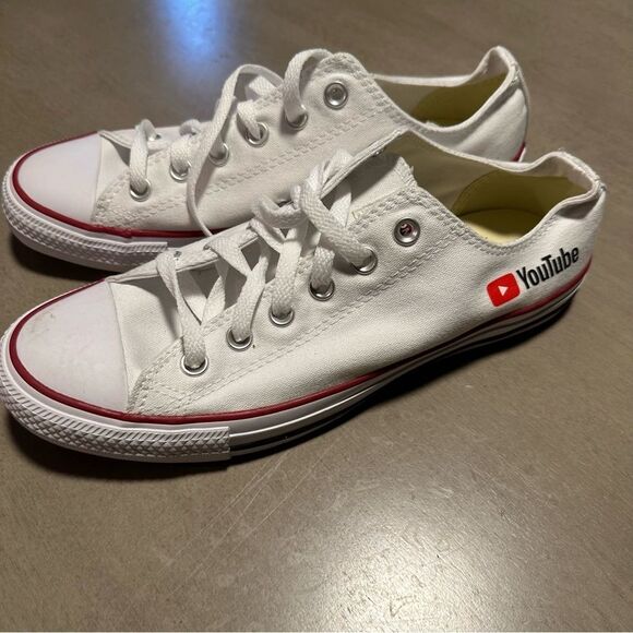 Converse Chuck Taylor All Star Low White Canvas Sneakers YouTube Logo 9.5 - Picture 14 of 15